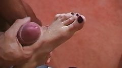 Anal sex & DP in a gym with final footjob & jizz on her feet
