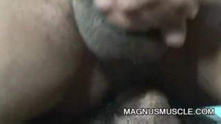 Muscle dudes teasing each other in the gym