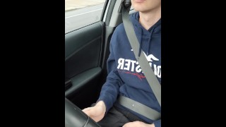 Twink gets horny in the car ans plays with his dick